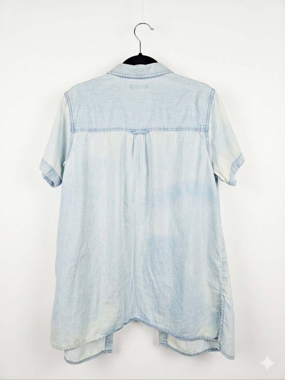 Upcycled Light Wash Denim Shirt with Floral Patches - Picture 4 of 4